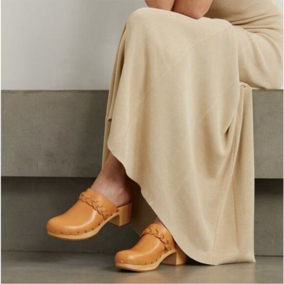 Loeffler Randall Lupa Genuine Leather Braided Wooden Clog Mule Shoes Size 10.5M - Picture 2 of 11